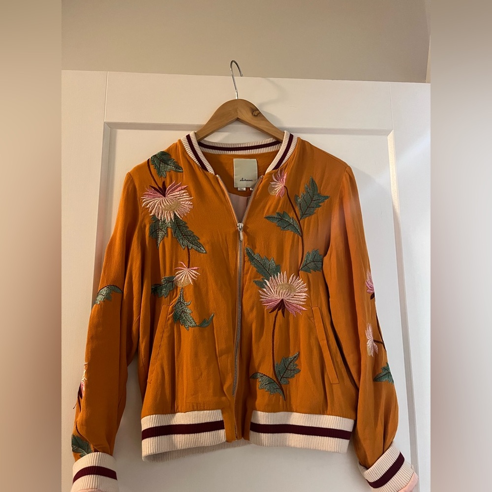 Anthropologie Floral Bomber Jacket
